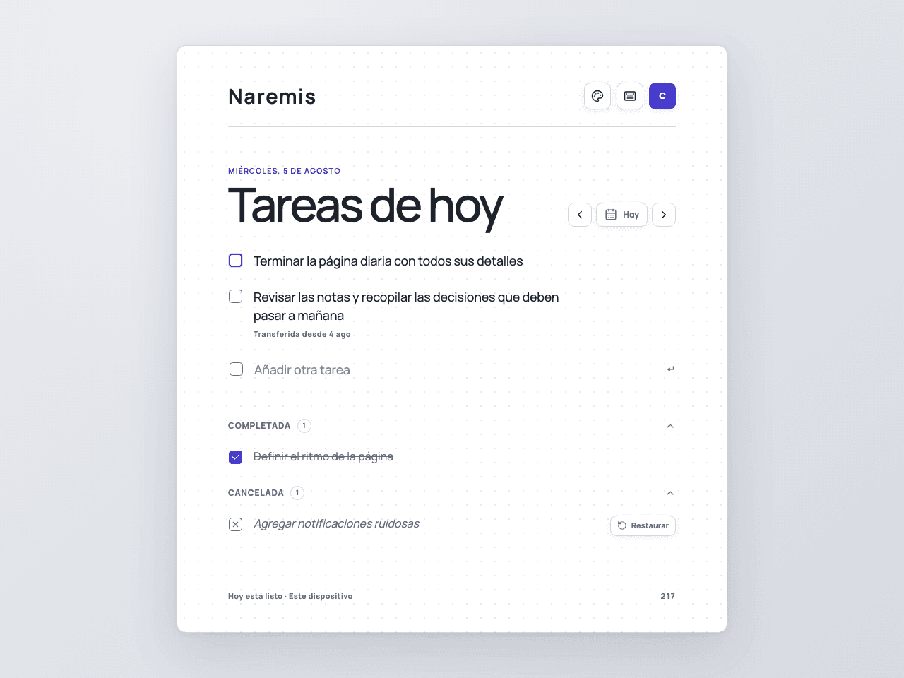 Lista de tareas diarias Naremis en el tema Modern Light