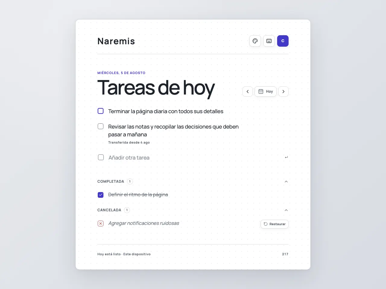 Lista de tareas diarias Naremis en el tema Modern Light